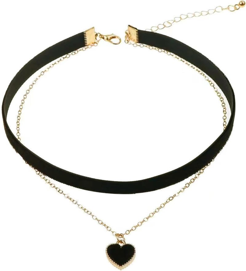 DAYANEY Heart Necklace Valentines Day Gifts for Her, Black Heart Choker Necklace Red Ribbon Choker Love Jewelry as New Year Gifts, Red Velvet Chocker Vintage Jewelry as Birthday Gift for Women - Image 1